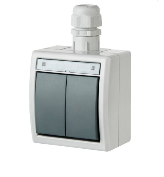 IP65  Aufputz Schalter  Schuko Doppelschalter Weiß 1202-65