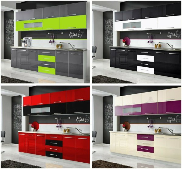 NEU Küche MONI N4 260 cm verschiedene Farbkombinationen Hochglanz erweiterbar