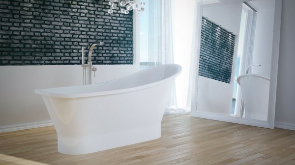 freistehende Badewanne aus Mineralguss 150x66x75 cm weiss Design GLORIA