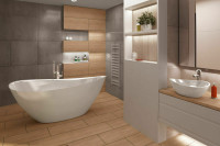 freistehende Badewanne aus Mineralguss 170x75x65,8 cm weiss Design VENTI