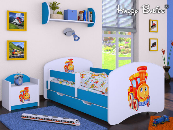 3 teiliges Set Jugendzimmer Kindermöbel Zimmermöbel "Lokomotive blau 160x80