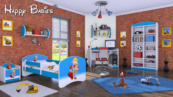 6-teiliges Set Jugendzimmer Kindermöbel "Bob der Baumeister" mit Kinderbett blau