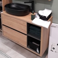 Badmöbel DEVON-S 100 cm mit Aufsatzwaschbecken EICHE-GRAU SOFT-CLOSE