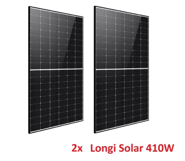 0% MwSt. Privat DE SET 2x Solarmodul 410 W Longi Solar PV Modul black schwarzer Rahmen Photovoltaik