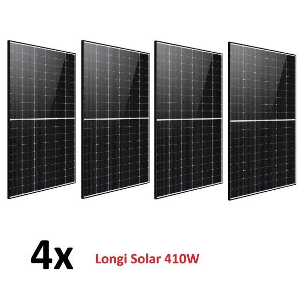0% MwSt. Privat DE SET 4x Solarmodul 410W Longi Solar PV Modul black schwarzer Rahmen Photovoltaik