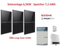 Solaranlage 6,5 KW mit Speicher 7,1kWh Pylontech Komplettpaket Wechselrichter Goodwe 6,5 ET 0% MwSt.
