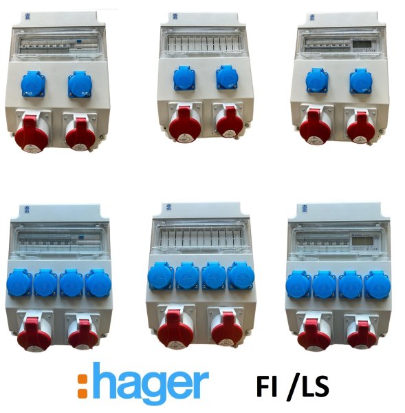 Baustromverteiler Wandverteiler Stromverteiler CEE 32A 16A 230V Schuko mit HAGER Sicherungen FI /LS / Stromzähler LCD