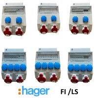 Baustromverteiler Wandverteiler Stromverteiler CEE 32A 16A 230V Schuko mit HAGER Sicherungen FI /LS / Stromz&auml;hler LCD