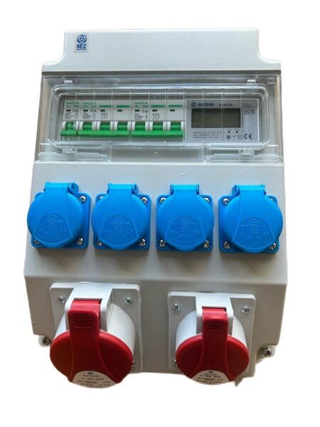 Wandverteiler Stromverteiler CEE 32A 16A 230V Schuko mit Sicherungen LS / Stromzähler LCD / ROS11/x-21/S  97V-2