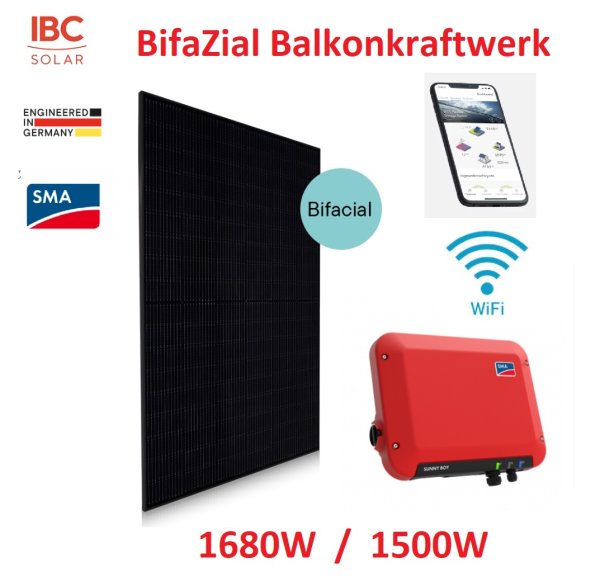 BiFazial Balkonkraftwerk 1680W/1500W mit SMA Wechselrichter WiFi Glas-Glas