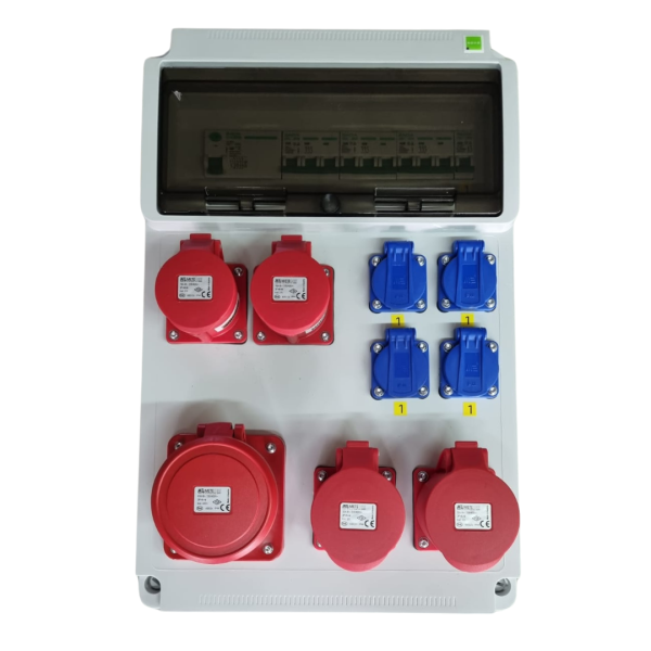 Stromverteiler  CEE 63A 2x32A 2x16A 4x230V Schuko IP44 Wandstromverteiler FI / LS T3952