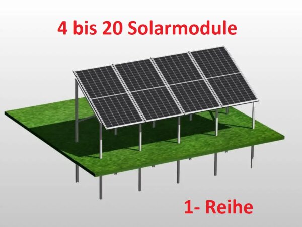 5- Solarmodule 1- Reihe Photovoltaik PV Freiland Unterkonstruktion Montagesystem Freilandanlage