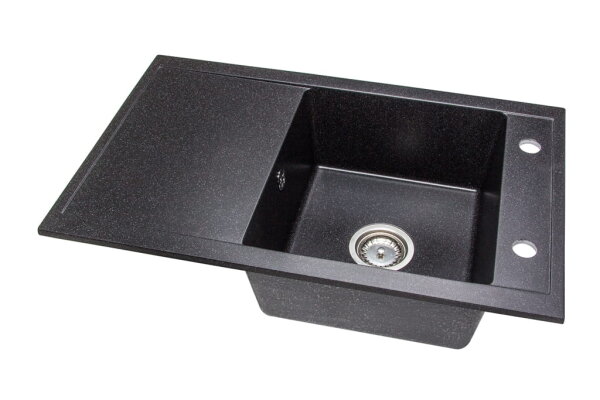 NAKA Granitspüle DG005 95 X 50 Cm: 1,5 Becken, Mit Siphon, Flecken- & Kratzfest, Schwarz