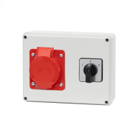 Stromverteiler Verteilerkasten R-190 – Steckdose 16A/32A 5-polig + Hauptschalter links/rechts 0/1 (16A / 25A) IP44 ABS